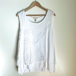 Studio West White Mixed Lace Jersey Knit Tank Top Size 2X